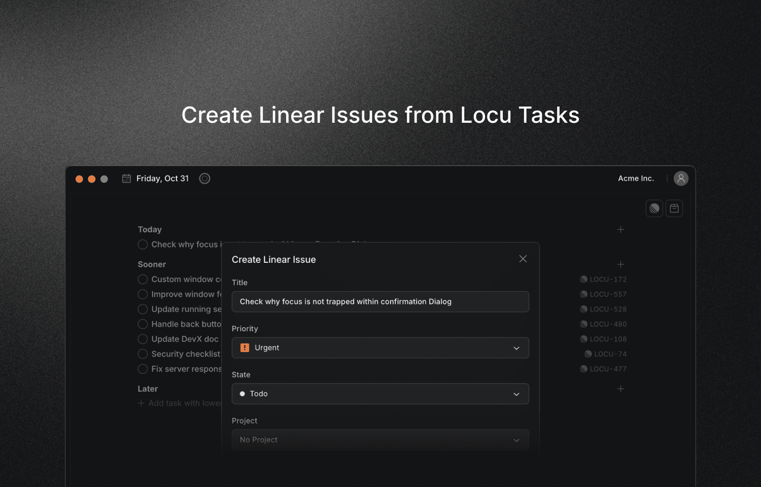 Create tasks from Linear