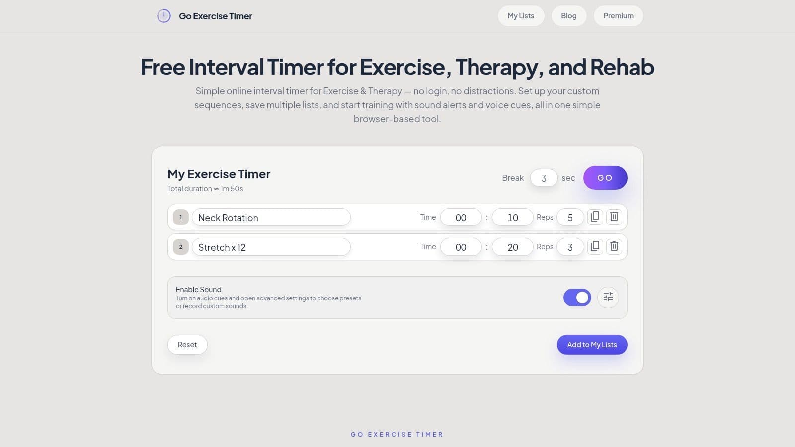Go Exercise Timer